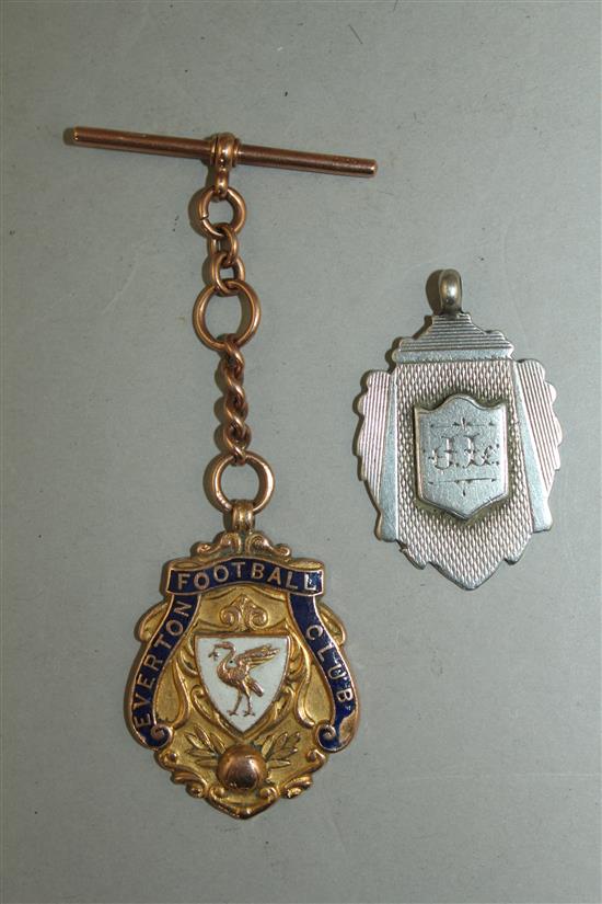 An Edwardian 15ct Everton Football Club medallion & a silver medallion